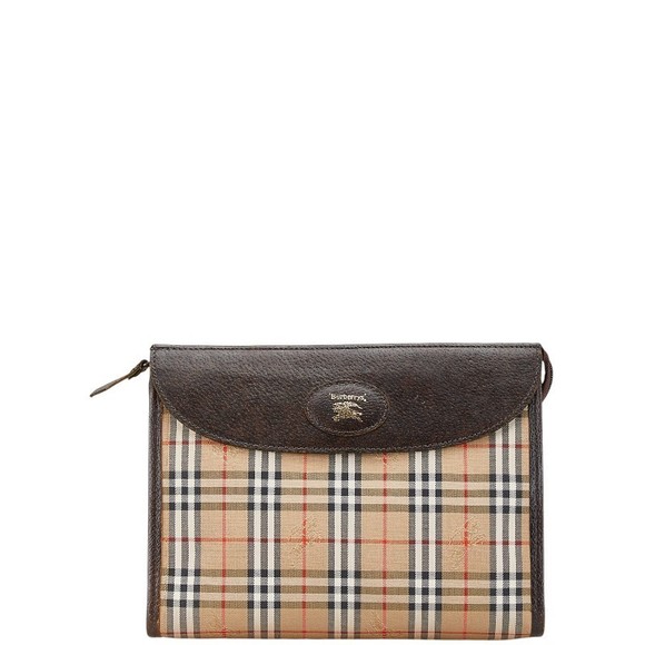 Burberry Nova Check Shadow Horse Clutch Bag Beige Brown Canvas - Picture 1 of 11
